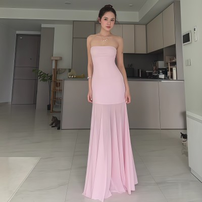EVE Patchwork Mesh Solid Color Tube Top Dress GWSD-D1994542
