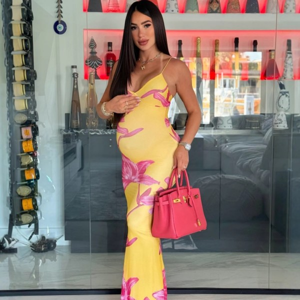 EVE Print Sling V Neck Backless Maxi Dress GWSD-D1994525