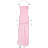 EVE Patchwork Mesh Solid Color Tube Top Dress GWSD-D1994542