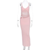 EVE Patchwork Mesh Backless Maxi Dress GWSD-D1994480