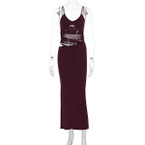 EVE Patchwork Mesh Backless Maxi Dress GWSD-D1994480