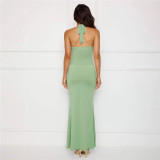 EVE Solid Color Tie Up Backless Maxi Dress GWSD-S1994478