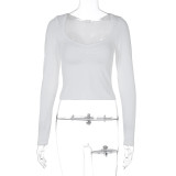 EVE Solid Color Long Sleeve T Shirt GWSD-T1992792