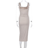 EVE Solid Color Sling Backless Maxi Dress GWSD-D1994402