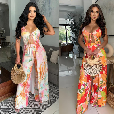 EVE Sexy Print Tie Up Wide Leg Pants 2 Piece Set CYA-901805