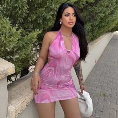 EVE Backless V Neck Print Mini Dress GWSD-D1994429