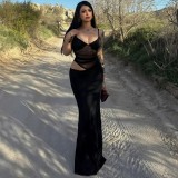 EVE Patchwork Mesh Backless Maxi Dress GWSD-D1994480