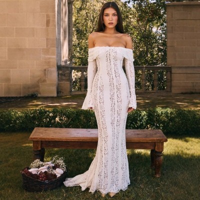 EVE Lace Off Shoulder Flare Sleeve Maxi Dress GWSD-D1994316