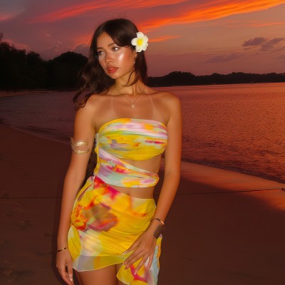 EVE Print Off Shoulder Tube Top Dress GWSD-D1994560