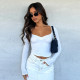 EVE Solid Color Long Sleeve T Shirt GWSD-T1992792