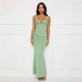 EVE Solid Color Tie Up Backless Maxi Dress GWSD-S1994478