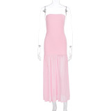 EVE Patchwork Mesh Solid Color Tube Top Dress GWSD-D1994542