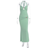 EVE Solid Color Tie Up Backless Maxi Dress GWSD-S1994478