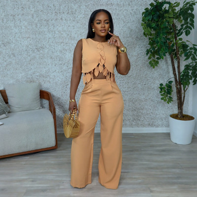 EVE Sleeveless Solid Color Two Piece Pants Set CYA-901763