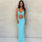 EVE Sleeveless Hollow Out Solid Color Maxi Dress GWSD-D1993475
