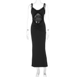 EVE Sleeveless Hollow Out Solid Color Maxi Dress GWSD-D1993475