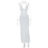 EVE Sexy Halterneck Solid Color Maxi Dress GWSD-1992874