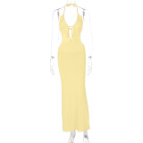 EVE Sexy Halterneck Solid Color Maxi Dress GWSD-1992874