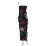EVE Print Lace Patchwork Wrap Chest Split Maxi Dress GWSD-D1992545