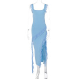 EVE Solid Color Ruffles Patchwork Split Maxi Dress GWSD-D1992300