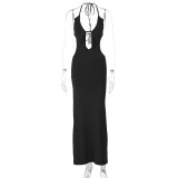 EVE Sexy Halterneck Solid Color Maxi Dress GWSD-1992874