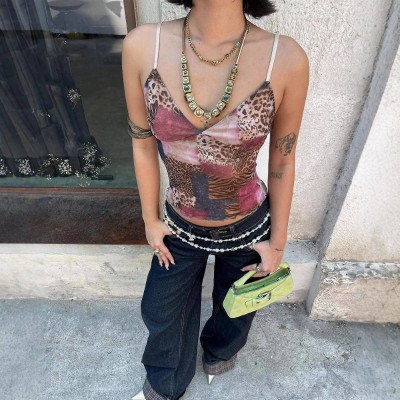 EVE Contast Color Patchwork V Neck Tops GWSD-T1994442
