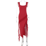 EVE Solid Color Ruffles Patchwork Split Maxi Dress GWSD-D1992300