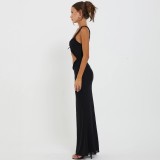 EVE Sleeveless Hollow Out Solid Color Maxi Dress GWSD-D1993475