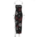EVE Print Lace Patchwork Wrap Chest Split Maxi Dress GWSD-D1992545