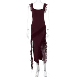 EVE Solid Color Ruffles Patchwork Split Maxi Dress GWSD-D1992300
