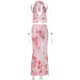EVE Sexy Print Tie Up Halterneck Top Two Piece Skirt Set GWSD-S1993473