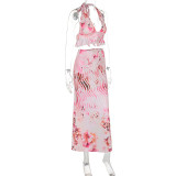 EVE Sexy Print Tie Up Halterneck Top Two Piece Skirt Set GWSD-S1993473