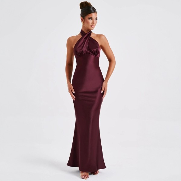 EVE Backless Tie Up Solid Color Maxi Dress GWSD-1993425