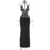EVE Sexy Halterneck Solid Color Maxi Dress GWSD-1992874