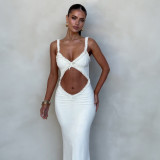 EVE Sleeveless Hollow Out Solid Color Maxi Dress GWSD-D1993475
