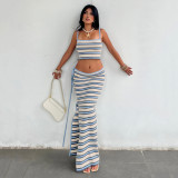EVE Knits Stripe Sling Tops And Long Skirts 2 Piece Set GLRF-32847