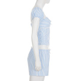 EVE Bow Splicing Bubble Sleeve Top Shorts Casual Set GLRF-WLS28297