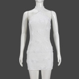 EVE Solid Color Halterneck Backless Mini Dress GNZD-32293DBY