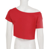 EVE Solid Color Slash Neck Sport Crop Tops GLRF-MAS30069