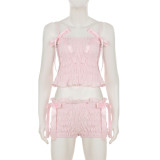 EVE Bow Lace Ruffled Shorts Set GLRF-WDS35972