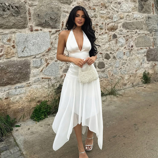 EVE Deep V Neck Backless Mesh Long Dress GLRF-WDD34814
