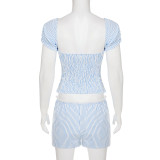 EVE Bow Splicing Bubble Sleeve Top Shorts Casual Set GLRF-WLS28297