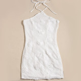 EVE Solid Color Halterneck Backless Mini Dress GNZD-32293DBY