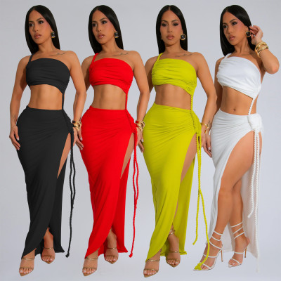 EVE Sexy Solid Color Wrap Chest Backless Maxi Dress BY-7342