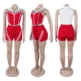 EVE Plus Size Stripe Patchwork Contrast Color Sport Shorts Suit NY-3623