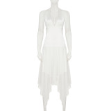 EVE Deep V Neck Backless Mesh Long Dress GLRF-WDD34814