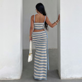 EVE Knits Stripe Sling Tops And Long Skirts 2 Piece Set GLRF-32847