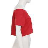 EVE Solid Color Slash Neck Sport Crop Tops GLRF-MAS30069