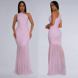 EVE Solid Color Slash Shoulder Maxi Dress BY-7370