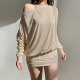 EVE One Shoulder Loost Bat Sleeve Mini Dress GLRF-VED37077